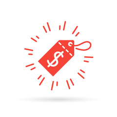 Red tag with discount price sign. Sale promo tag icon. Dollar symbol on red price tag. Vector illustration.