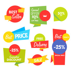 Wall Mural - Big Set of Vector Label, Sticker, Tags. Collection Colorful Abstract Label and Sticker. Blank Label of Modern Style. Best seller, eco product, quality and other icon.