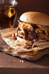 Wall Mural - homemade pulled pork burger with coleslaw and bbq sauce