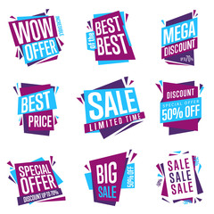 Wall Mural - Sale isolated banners set. Best price badge. Big sale, best of the best, special offer tag. Advertisement symbol. Collection of sale labels. Vector illustration of flat design style.