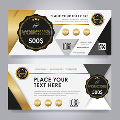 Wall Mural - Gold gift discount voucher template, vector layout. Special offer coupon. Business voucher layout. Modern style.