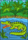 Fototapeta Dinusie - Cartoon animals for kids. Little cute alligator.