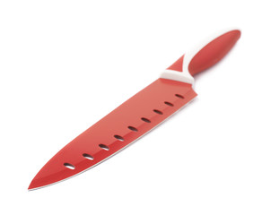 Steel red knife isolated over the white background