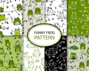 Poster - Funny frogs, pattern collection for your design