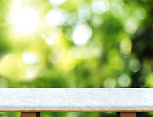 Aufkleber - Empty white marble table and blurred garden bokeh light backgrou