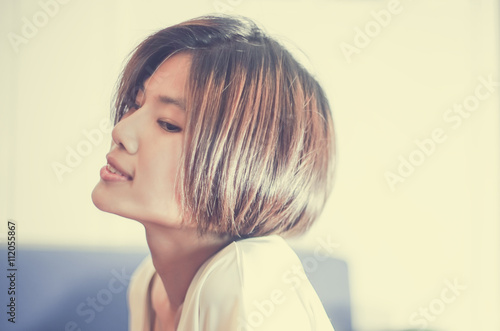 Short Hair Asian Chinese Girl In Vintage Tone Buy This Stock