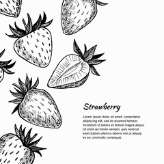 Hand-drawn vector illustration. Card or banner with strawberry.