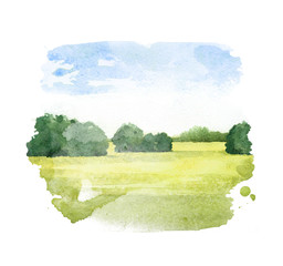 watercolor illustration of a summer landscape
