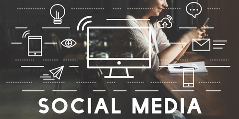 Wall Mural - social media devices communication connection concept