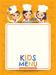 kids menu young chef children with blank menu board cartoon