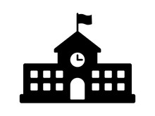School Building With Clock And Flag Flat Icon For Apps And Websites