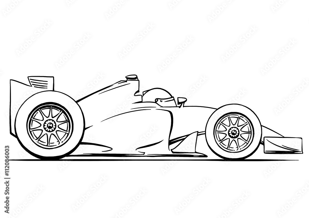 child's funny cartoon formula race car illustration art Stock ...