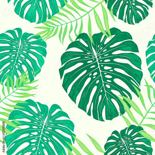 Stoffe zum Nähen Monstera lässt Musterdesign. Vektor-tropische botanische Illustration.