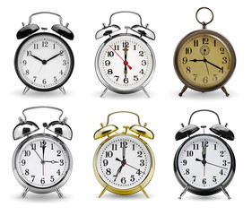 Alarm clocks set isolated on white background