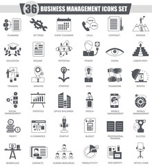 Poster - Vector Business management black icon set. Dark grey classic icon design for web.
