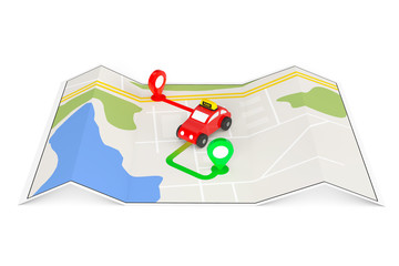 Leinwandbilder - Taxi Order Concept. Toy Taxi from above of Abstract Navigation M