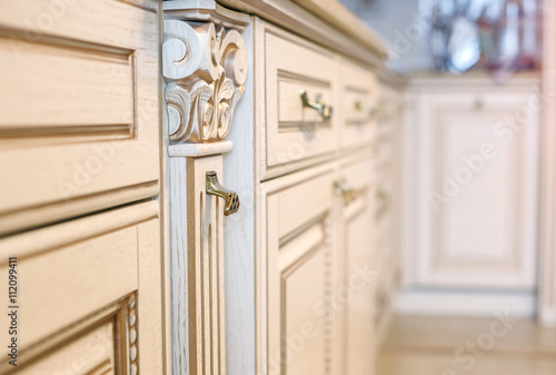 Furniture In Clic Style White Color Wood With Gold Trim Patina Furniture In Clic Style White Color Wood With Gold Trim Patina Carving Small Depth Of Field Luxury Use As Background