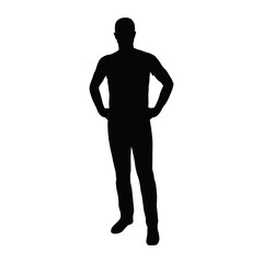 Man standing in shirt and jeans with hands on hips. Vector silho