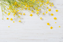 Yellow Flowers On Wooden Background