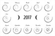 Vector astrological spiral calendar for 2017. Lunye phase calendar for dark gray on a white background. Creative lunar calendar ideas for your design