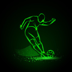 Wall Mural - Tricky kick by soccer player. Vector neon illustration.