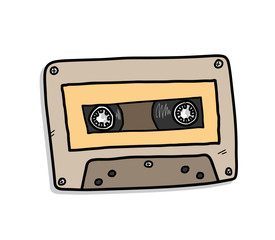 Cassette, a hand drawn vector illustration of an audio cassette.