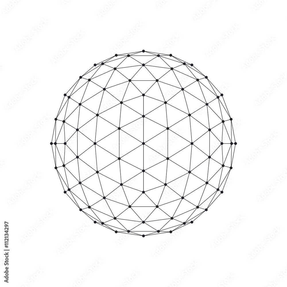 3D Icosahedron wireframe mesh sphere. Network line, HUD design sphere ...