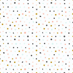 Geometric shapes seamless pattern. Gold pattern for fashion and wallpaper. Abstract vector illustration with geometric elements, shapes.