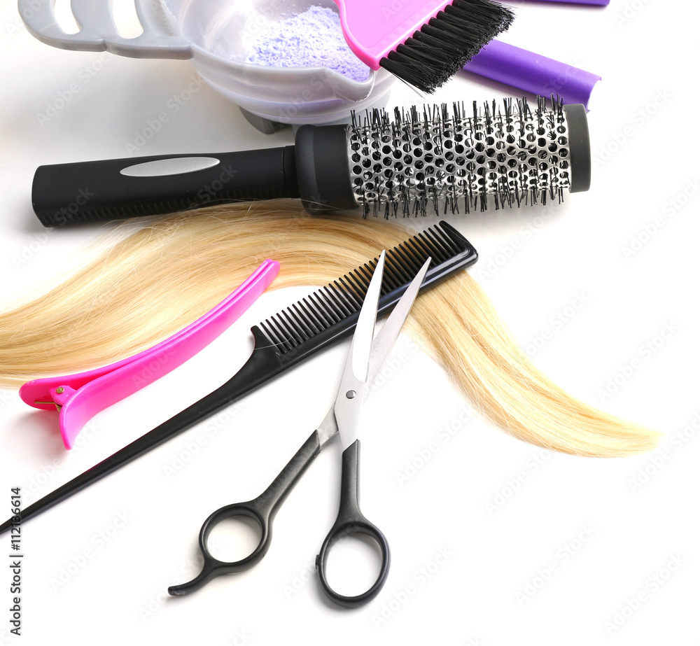Professional hairdressing equipment isolated on white