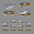 Heli pad. 3D lowpoly isometric vector illustration. The set of objects isolated against the grey background and shown from different sides
