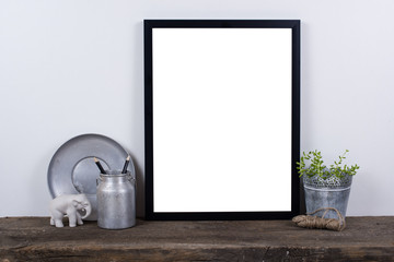 Wall Mural - Scandinavian style empty photo frame mock up. Minimal home decor