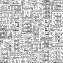 Seamless Pattern Of New York Style Houses With Fire Escape Stairs