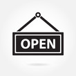 © metelsky25 - Open icon. Hanging sign with information welcoming shop visitors. Vector illustration.