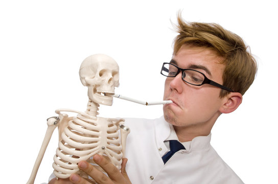 Antismoking concept with man and skeleton
