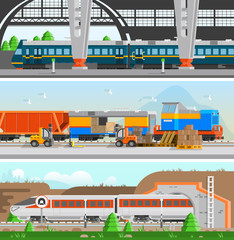 Wall Mural - Rail Transport Horizontal Flat Banners