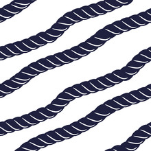 Marine Navy Blue Rope Seamless Pattern. Rope String Diagonal Lines On White.