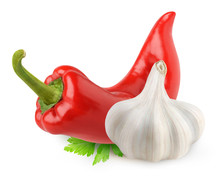 Isolated Red Pepper And Garlic