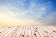 blue sunset sky and wood floor background