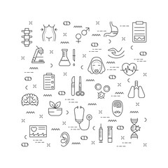  Illustration of symbols medical specialization. Design element.