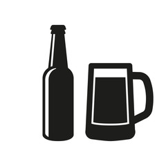 Wall Mural - Bottle and glass of beer icon. Beer and pub, bar symbol. UI. Web. Logo. Sign. Flat design. App.Stock