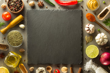 Poster - herbs and spices at table background