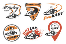 Set Of Kart Racing Emblems, Logo And Icons.Vector Illustration W
