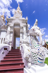 white naga fution elephant  staircase in thai temple