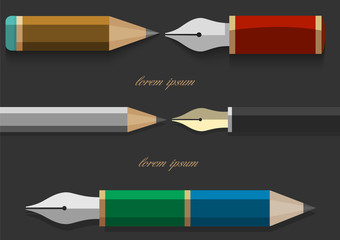 Canvas Print - vector set of designs with writing pen and pencil - variation 2