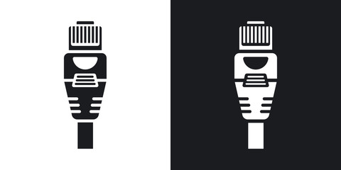 Vector Ethernet Connector with Cable icon. Two-tone version on black and white background