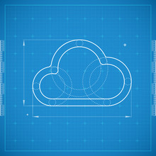 Blueprint Of Cloud. Stylized Vector Illustration.