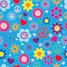 Hippie Summer Pattern, Bright Colors, Seamless Vector Illustration