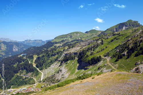 Fotografie, Obraz Top view of summer mountains in Haute Savoie, France