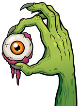 Vector Illustration Of Cartoon Zombie Hand Holding Eye