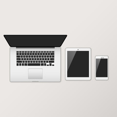 Wall Mural - laptop computer, tablet & smartphone with black screens